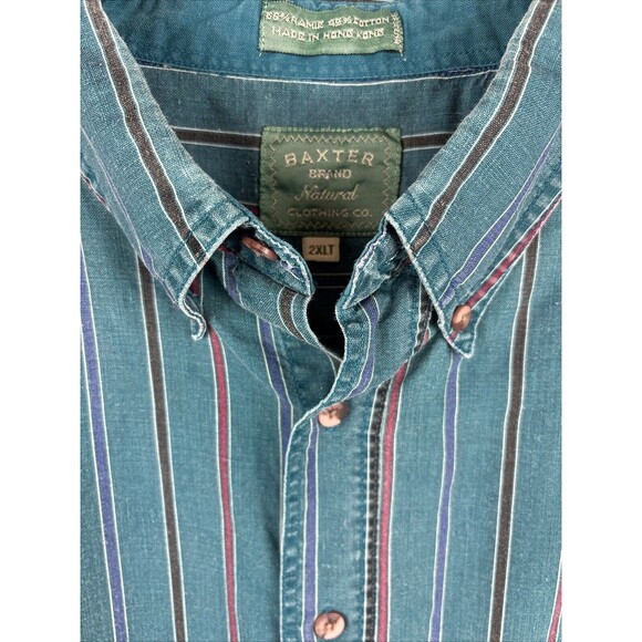Vintage Baxter Brand 90's Teal Stripe Long Sleeve Button Up Size 2XLT - Picture 4 of 9